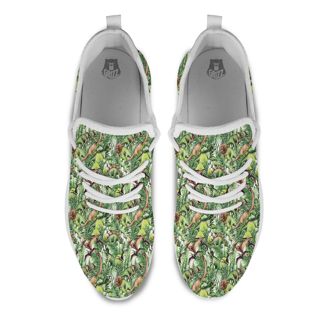 Watercolor Dinosaurs Plants Print Pattern White Athletic Shoes-grizzshop