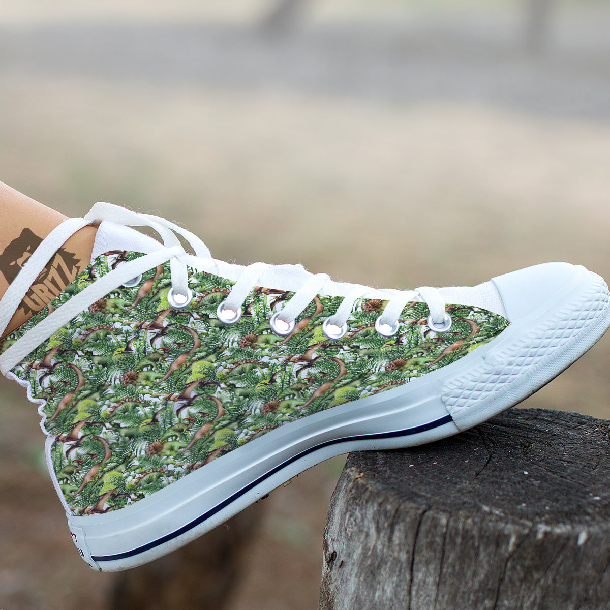 Watercolor Dinosaurs Plants Print Pattern White High Top Shoes-grizzshop