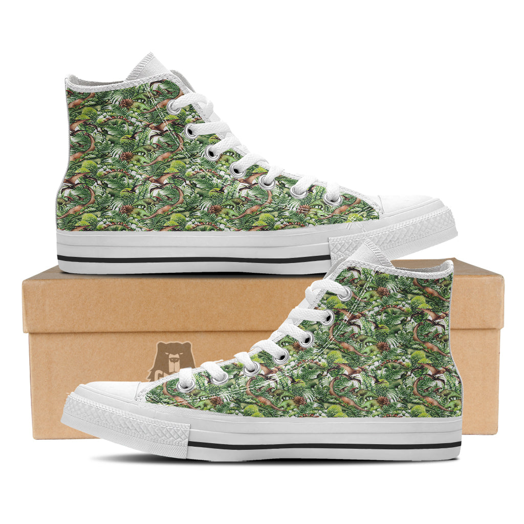 Watercolor Dinosaurs Plants Print Pattern White High Top Shoes-grizzshop