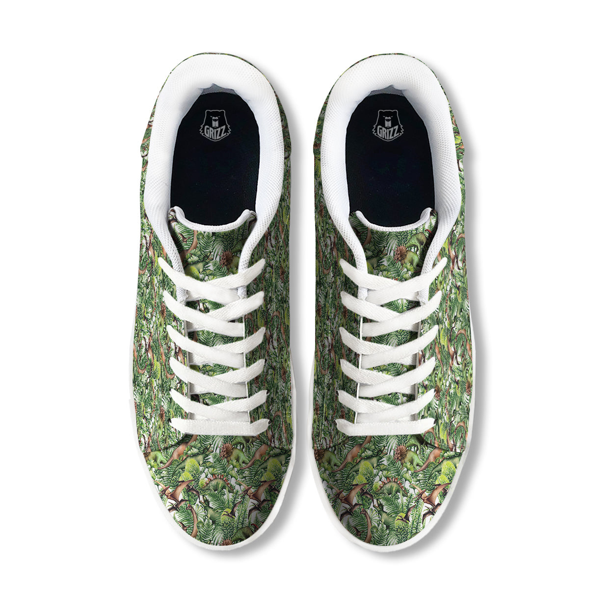 Watercolor Dinosaurs Plants Print Pattern White Low Top Sneakers-grizzshop