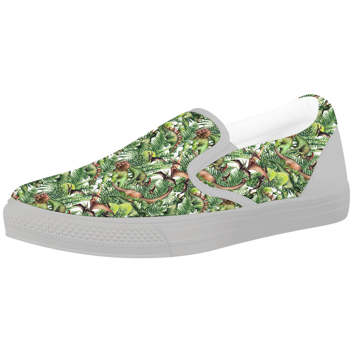 Watercolor Dinosaurs Plants Print Pattern White Slip On Shoes-grizzshop