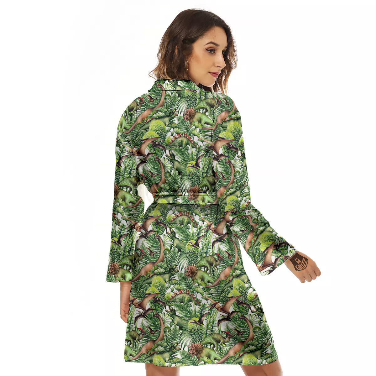 Watercolor Dinosaurs Plants Print Pattern Women's Robe-grizzshop