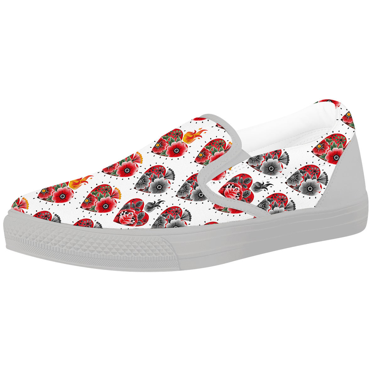 Watercolor Flaming Heart Tattoo Print Pattern White Slip On Shoes-grizzshop