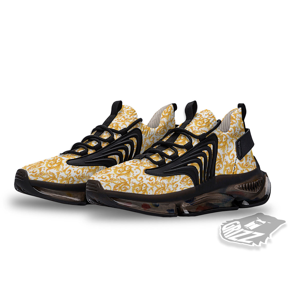 Watercolor Golden Baroque Print Pattern Black Gym Shoes-grizzshop