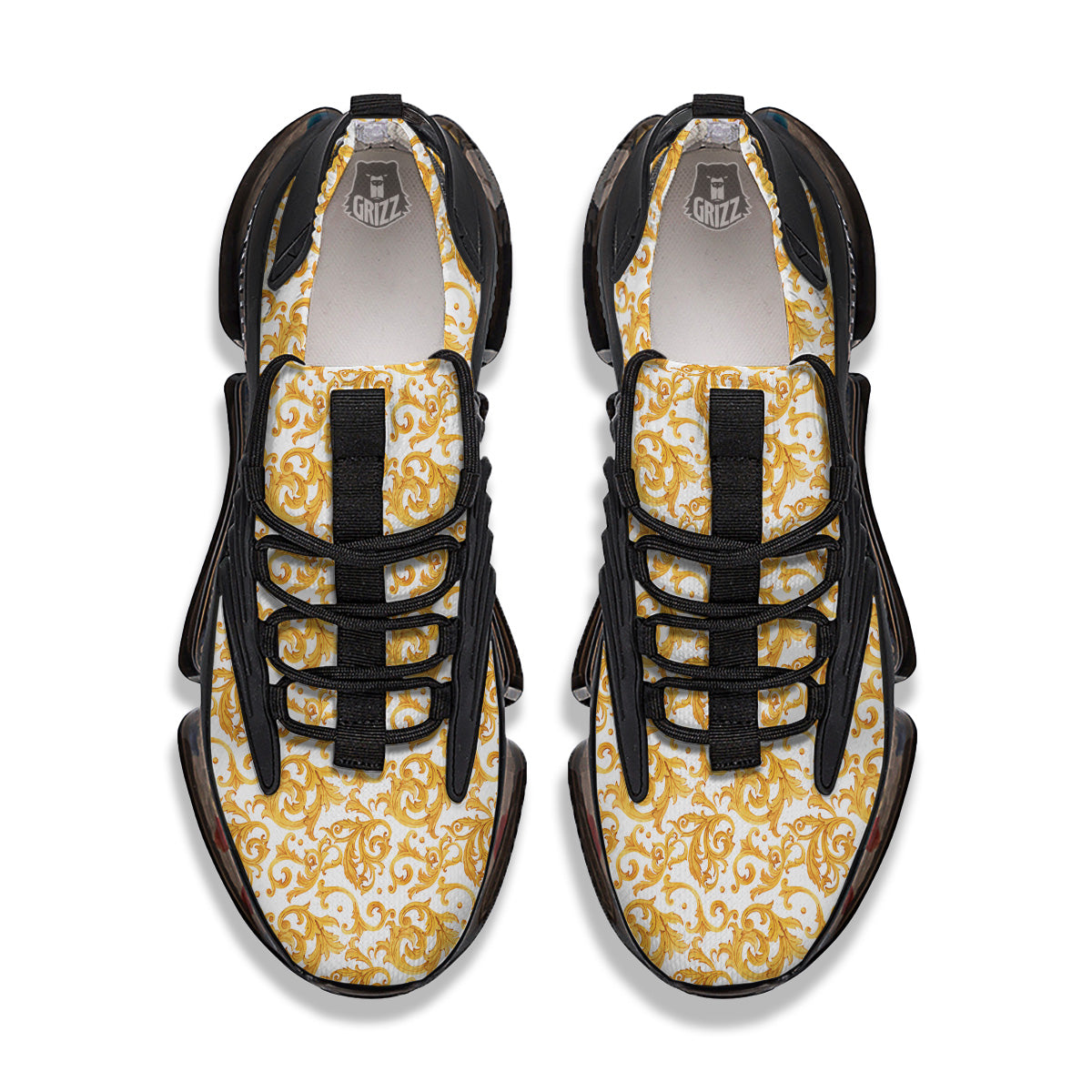 Watercolor Golden Baroque Print Pattern Black Gym Shoes-grizzshop