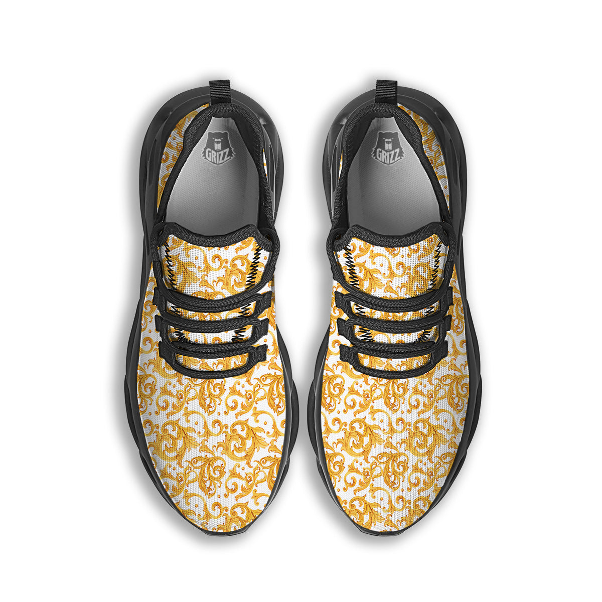 Watercolor Golden Baroque Print Pattern Black Running Shoes-grizzshop