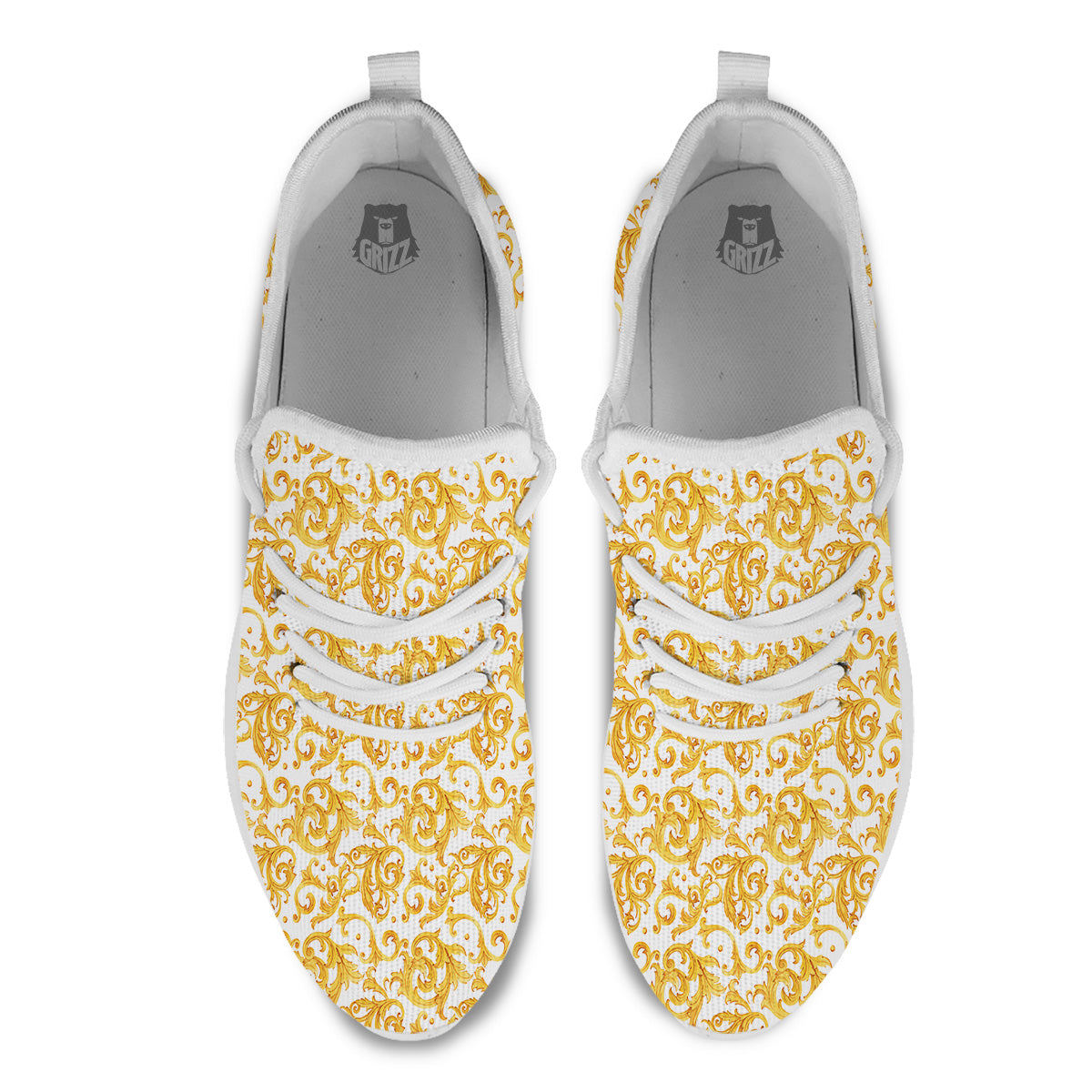 Watercolor Golden Baroque Print Pattern White Athletic Shoes-grizzshop