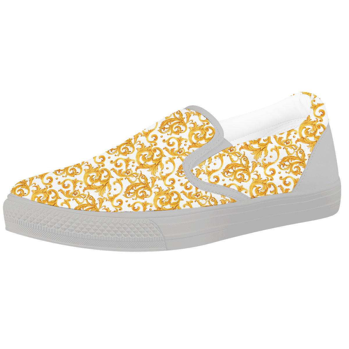 Watercolor Golden Baroque Print Pattern White Slip On Shoes-grizzshop