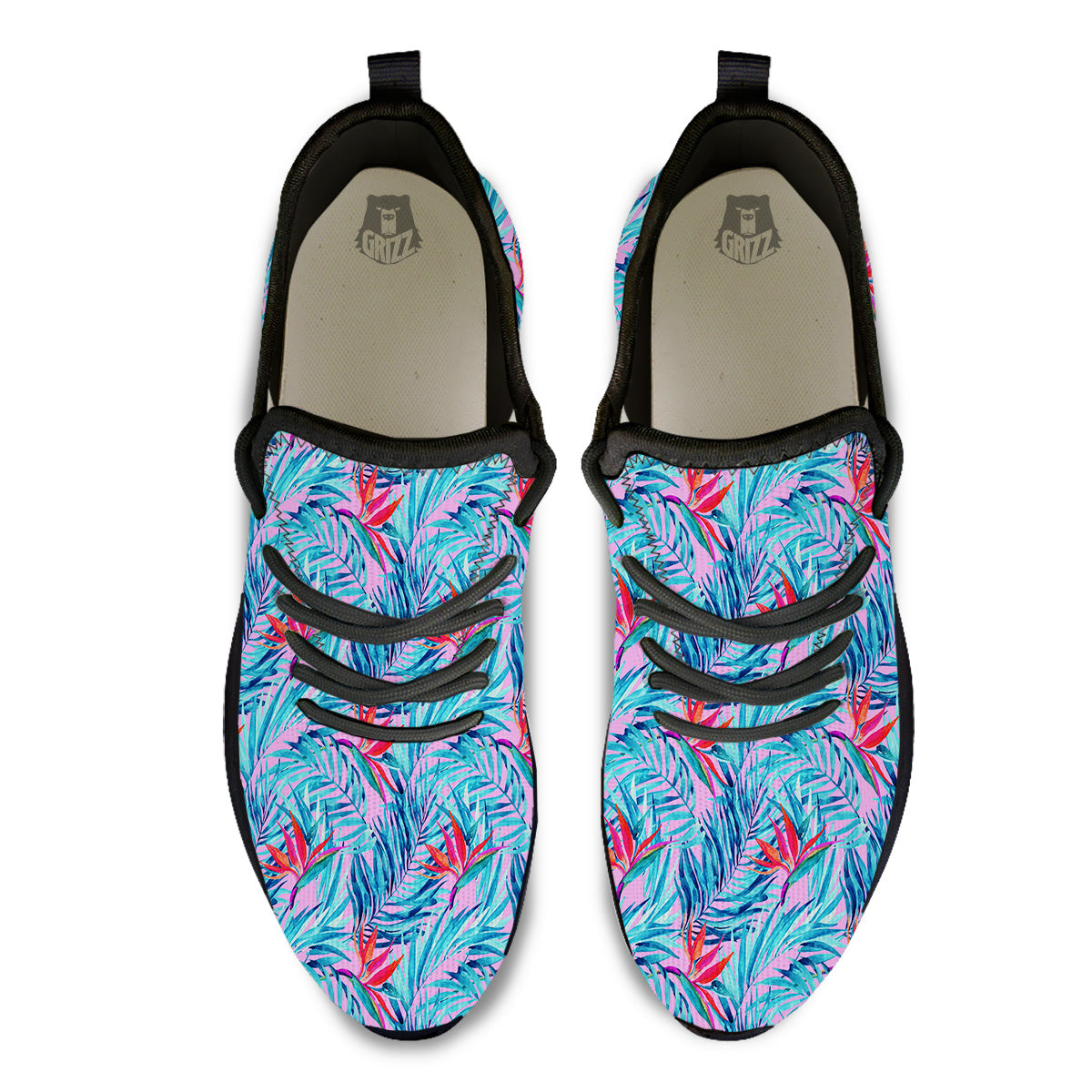 Watercolor Hawaiian Pink And Blue Print Black Athletic Shoes-grizzshop