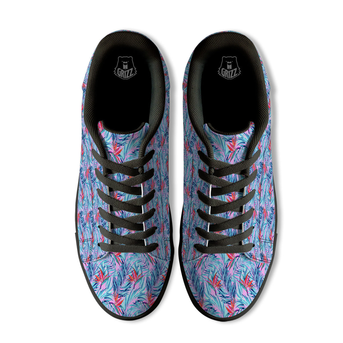 Watercolor Hawaiian Pink And Blue Print Black Low Top Sneakers-grizzshop