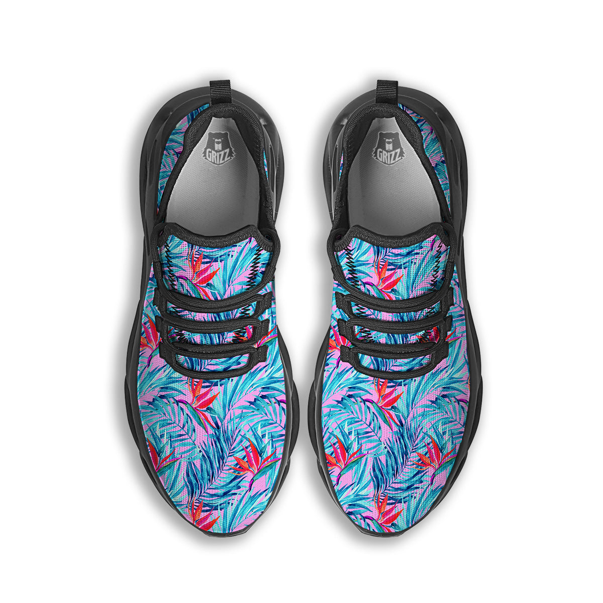 Watercolor Hawaiian Pink And Blue Print Black Running Shoes-grizzshop