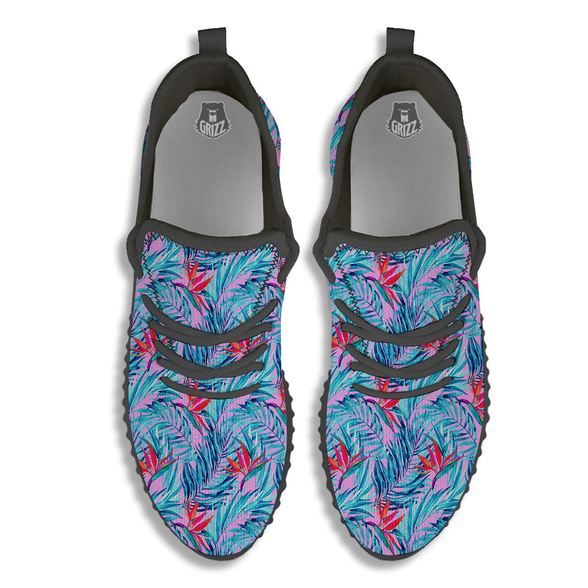 Watercolor Hawaiian Pink And Blue Print Black Walking Shoes-grizzshop