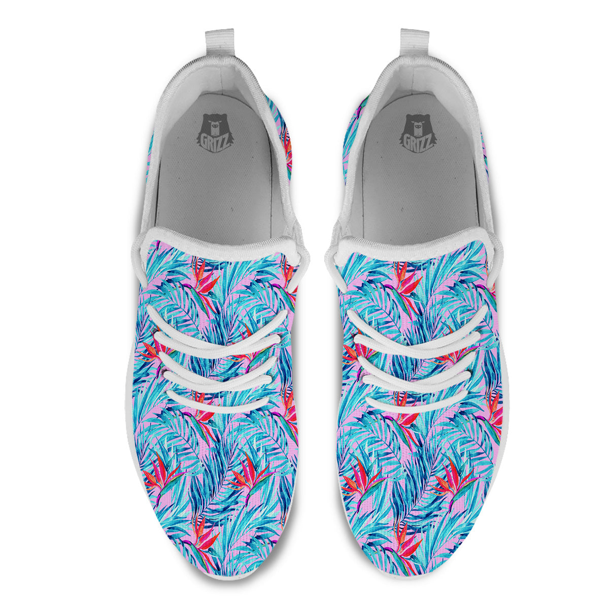 Watercolor Hawaiian Pink And Blue Print White Athletic Shoes-grizzshop