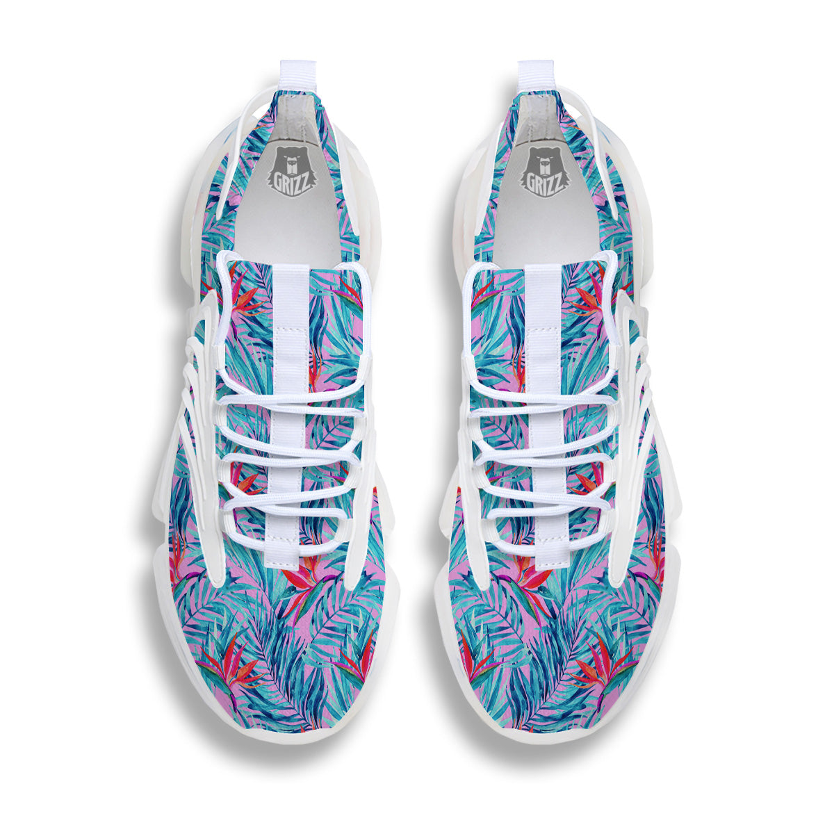 Watercolor Hawaiian Pink And Blue Print White Gym Shoes-grizzshop