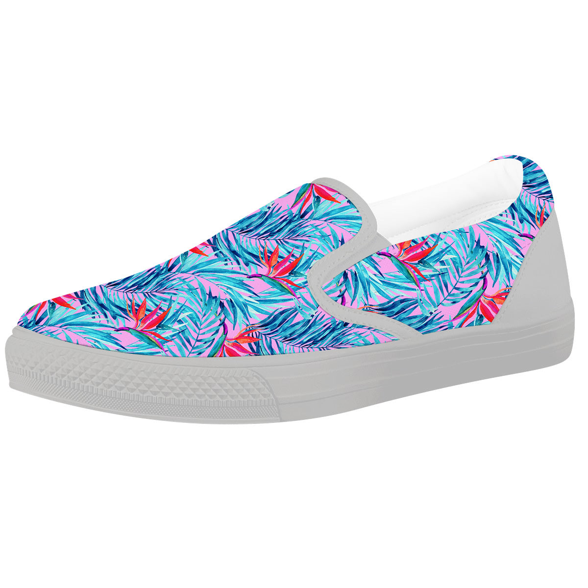 Watercolor Hawaiian Pink And Blue Print White Slip On Shoes-grizzshop