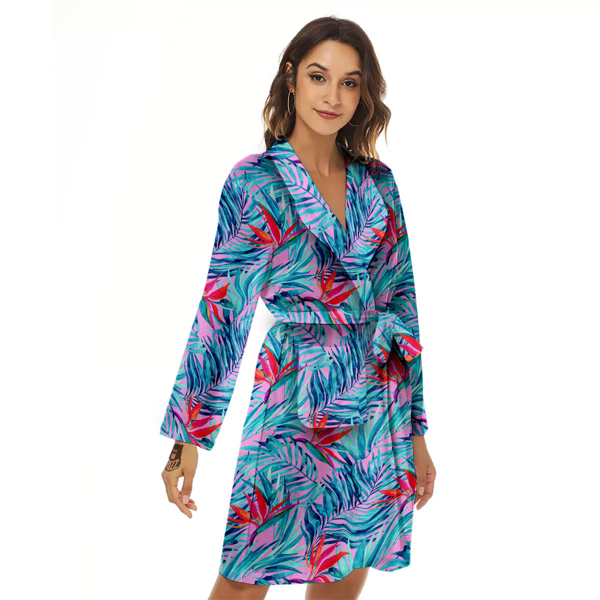Watercolor Hawaiian Pink And Blue Print Women's Robe-grizzshop