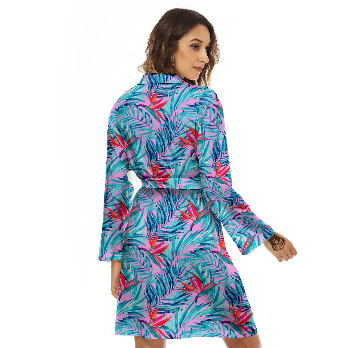 Watercolor Hawaiian Pink And Blue Print Women's Robe-grizzshop