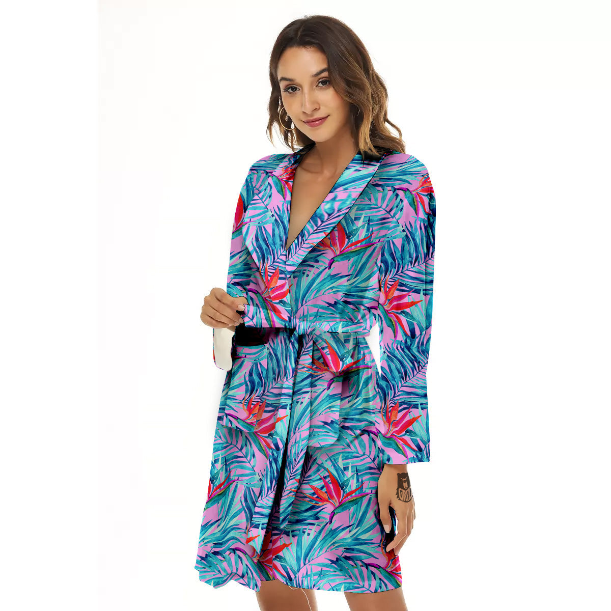 Watercolor Hawaiian Pink And Blue Print Women's Robe-grizzshop
