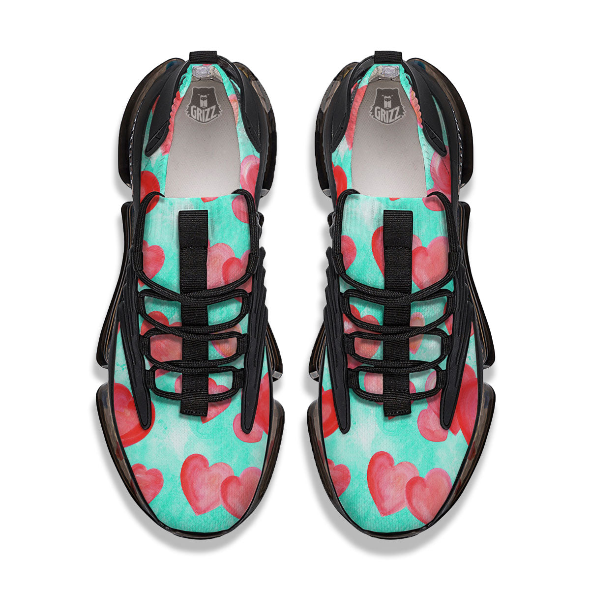 Watercolor Heart Teal And Pink Print Black Gym Shoes-grizzshop