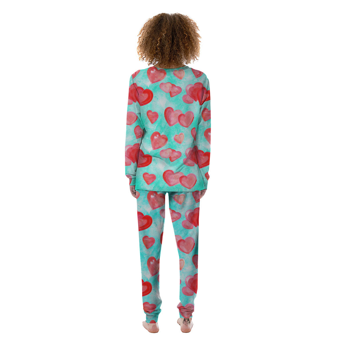 Watercolor Heart Teal And Pink Print Women's Pajamas-grizzshop