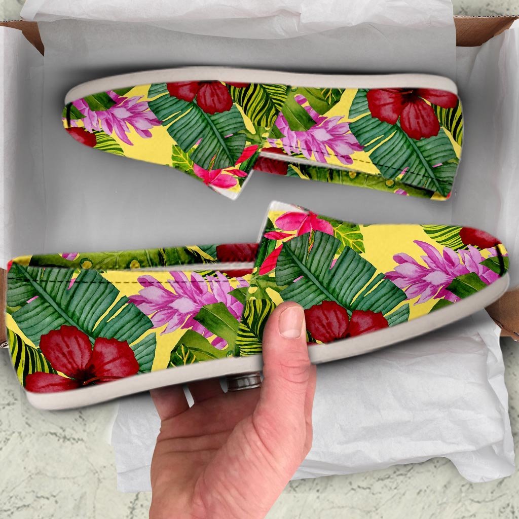 Watercolor Hibiscus Floral Hawaiian Print Canvas Shoes-grizzshop