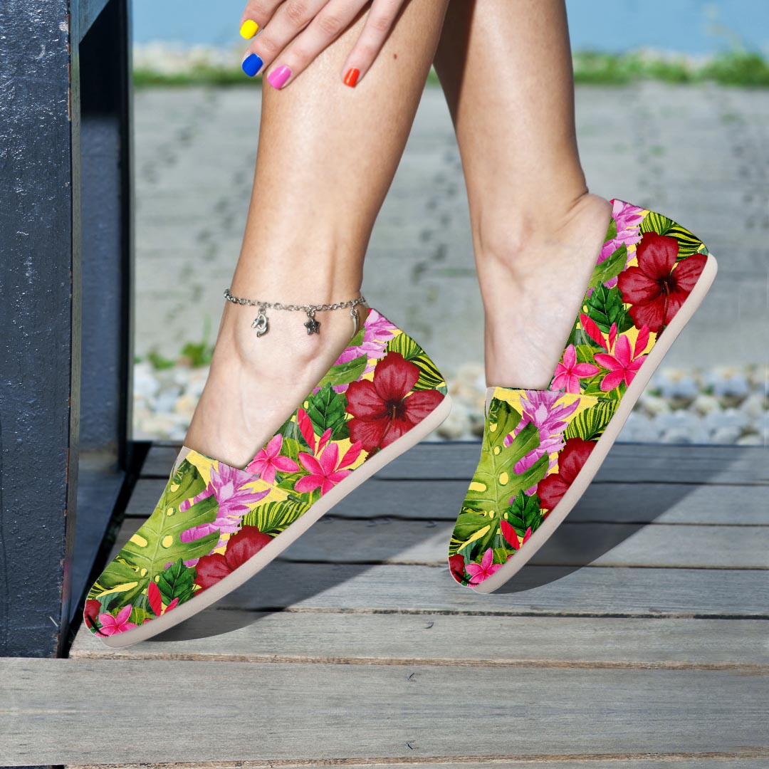 Watercolor Hibiscus Floral Hawaiian Print Canvas Shoes-grizzshop