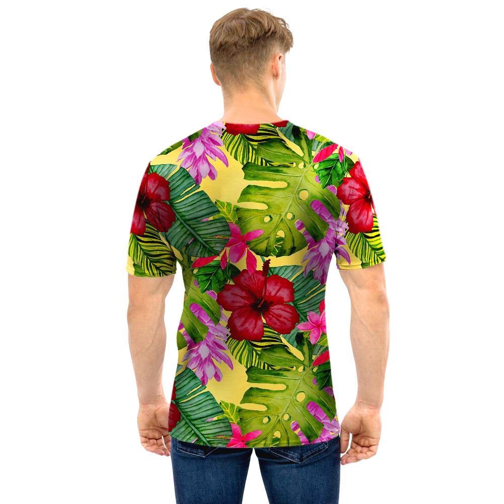 Watercolor Hibiscus Floral Hawaiian Print Men T Shirt-grizzshop