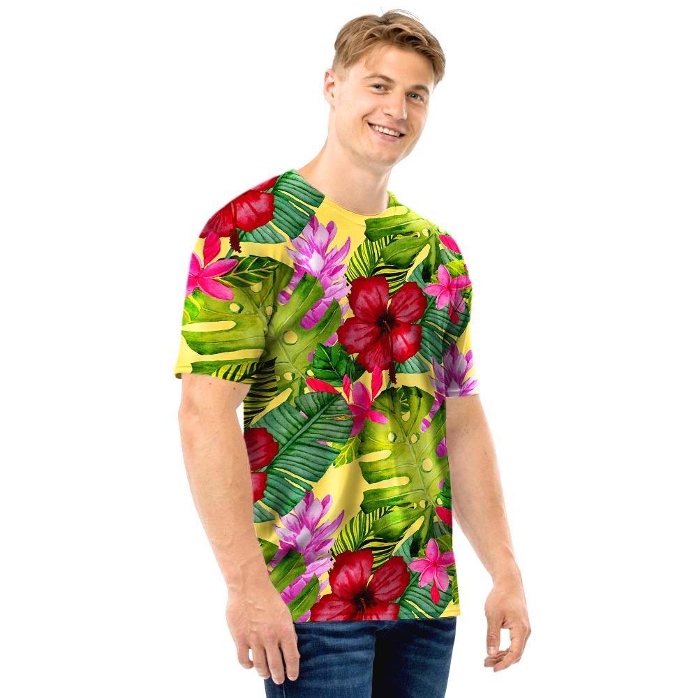 Watercolor Hibiscus Floral Hawaiian Print Men T Shirt-grizzshop