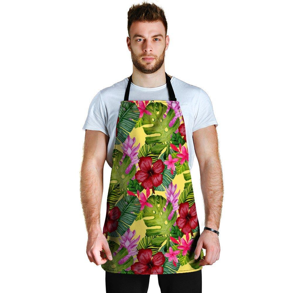 Watercolor Hibiscus Floral Hawaiian Print Men's Apron-grizzshop