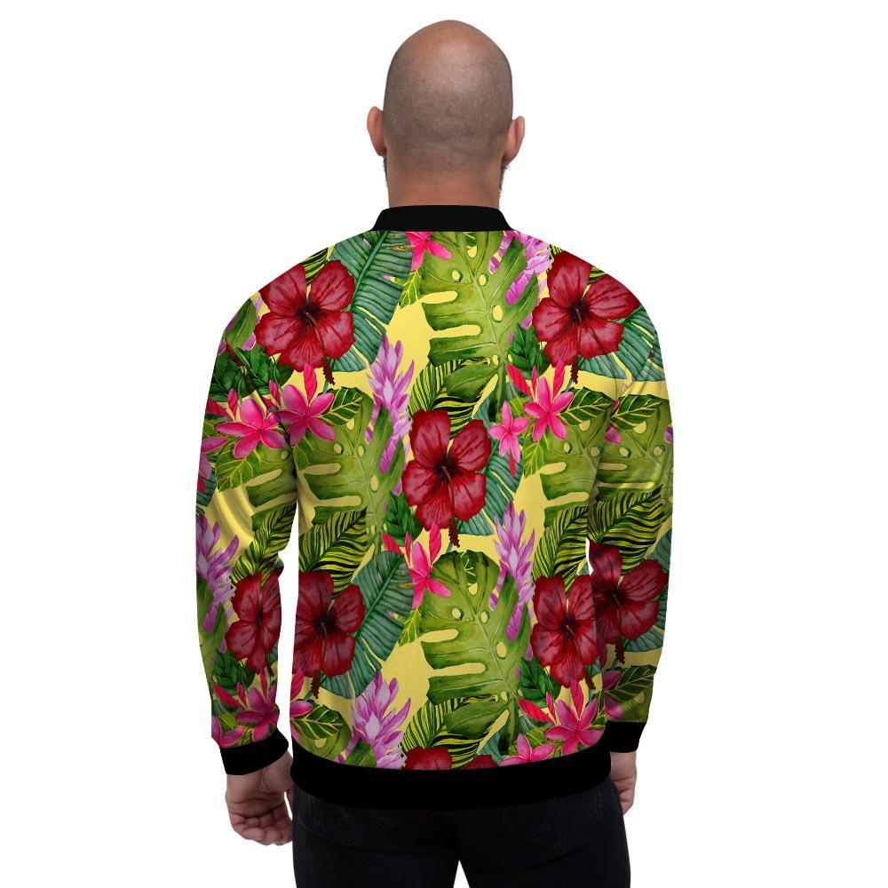 Watercolor Hibiscus Floral Hawaiian Print Men's Bomber Jacket-grizzshop