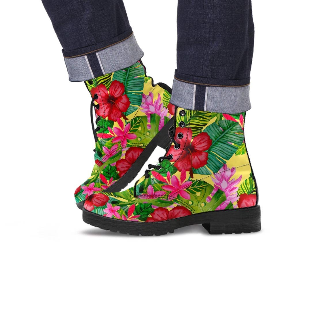 Watercolor Hibiscus Floral Hawaiian Print Men's Boots-grizzshop