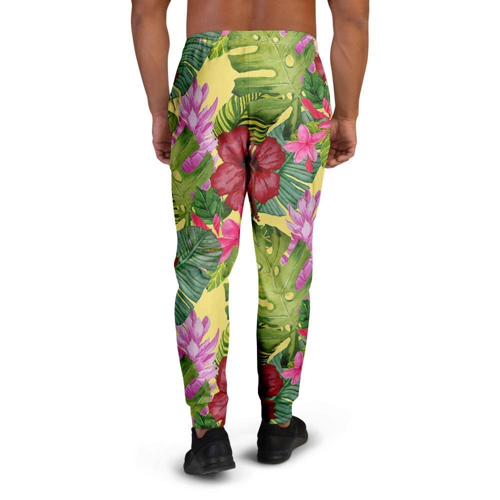 Watercolor Hibiscus Floral Hawaiian Print Men's Joggers-grizzshop