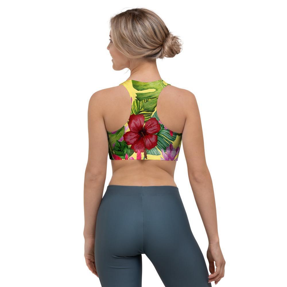 Watercolor Hibiscus Floral Hawaiian Print Sports Bra-grizzshop