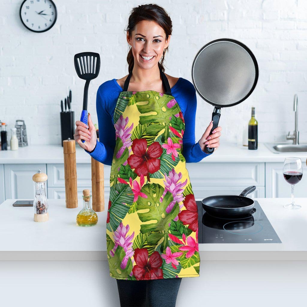Watercolor Hibiscus Floral Hawaiian Print Women's Apron-grizzshop