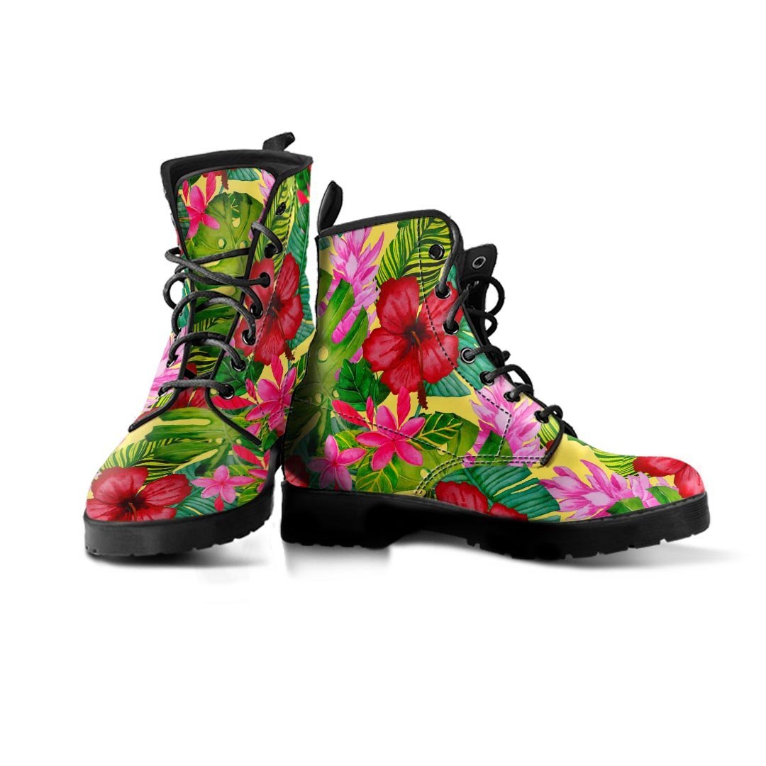 Watercolor Hibiscus Floral Hawaiian Print Women's Boots-grizzshop