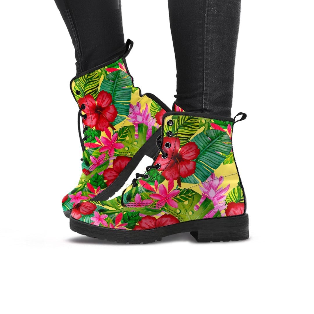 Watercolor Hibiscus Floral Hawaiian Print Women's Boots-grizzshop