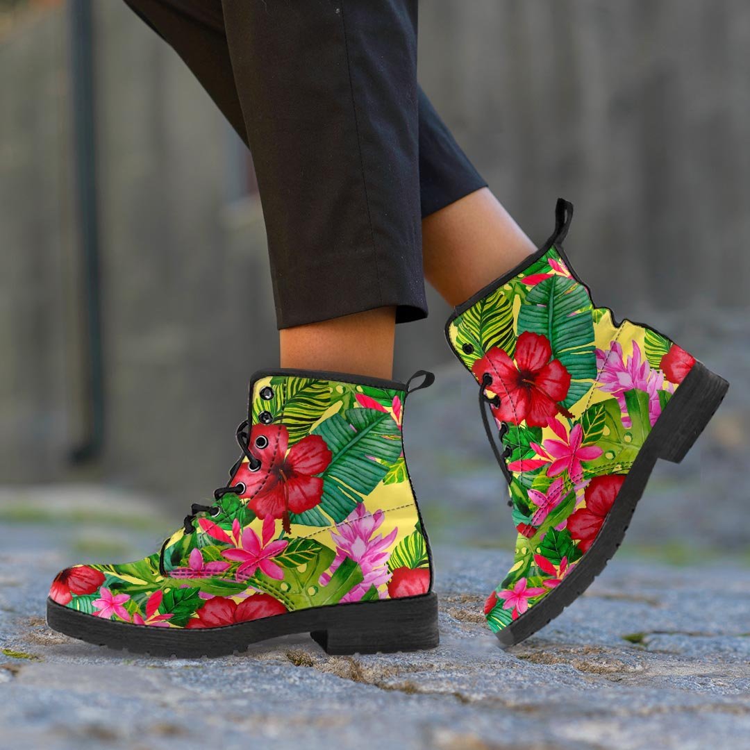 Watercolor Hibiscus Floral Hawaiian Print Women's Boots-grizzshop