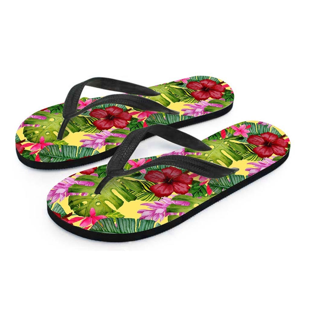 Watercolor Hibiscus Floral Hawaiian Print Women's Flip Flops-grizzshop