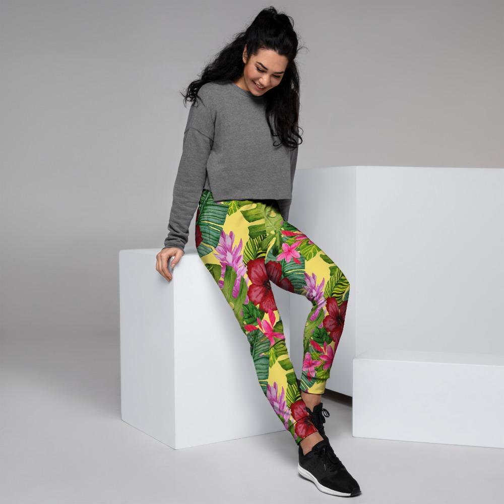 Watercolor Hibiscus Floral Hawaiian Print Women's Joggers-grizzshop
