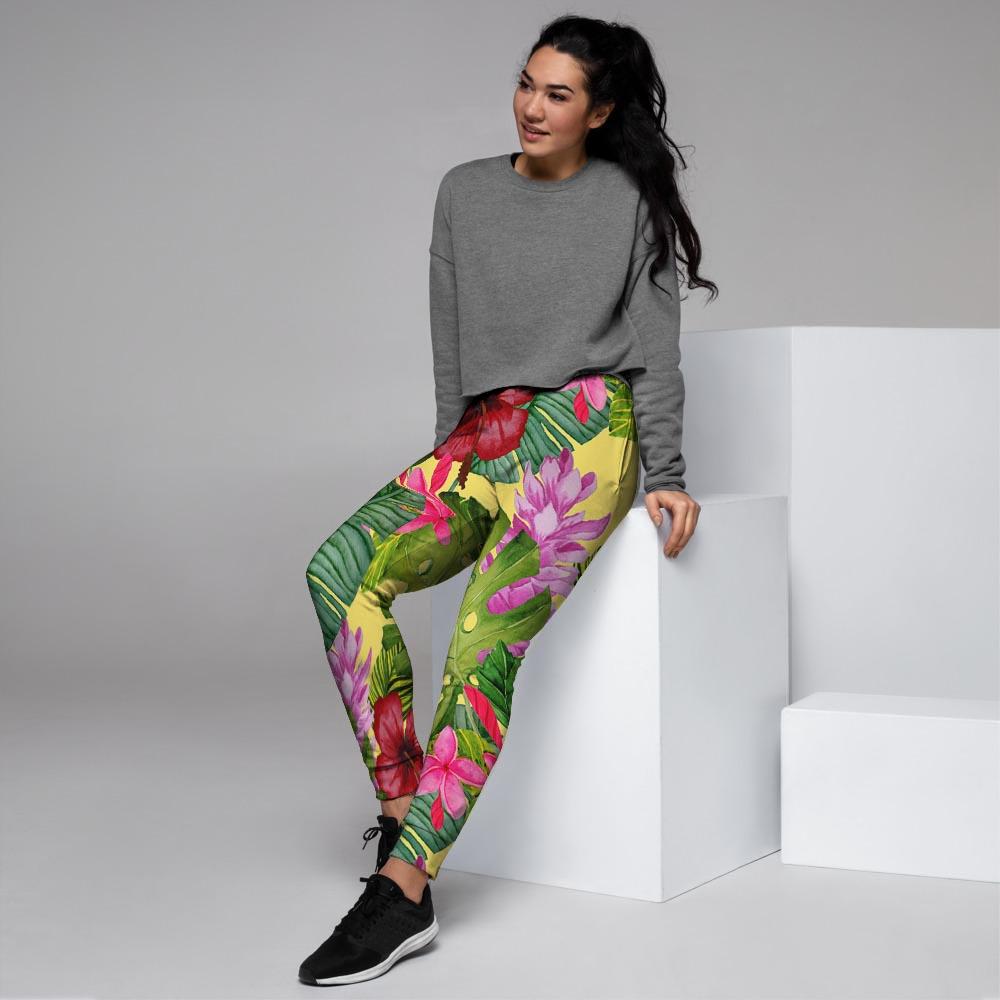 Watercolor Hibiscus Floral Hawaiian Print Women's Joggers-grizzshop