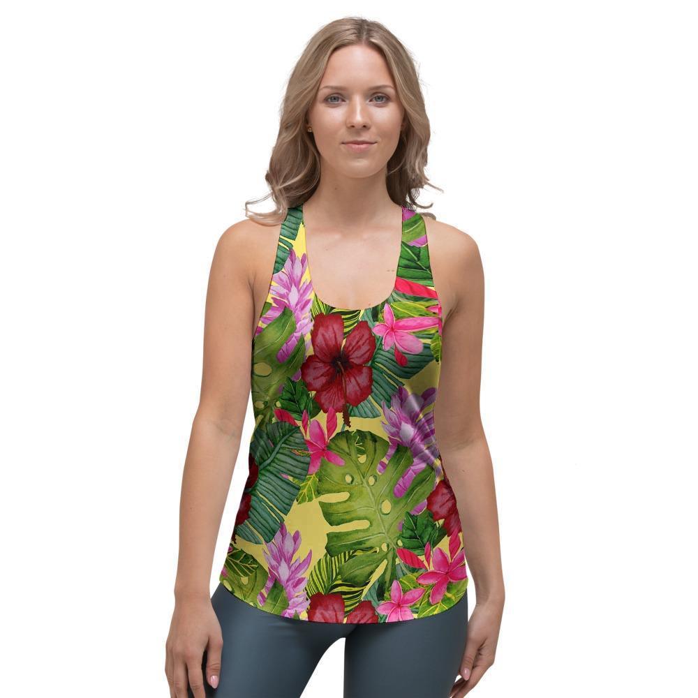Watercolor Hibiscus Floral Hawaiian Print Women's Racerback Tank Top-grizzshop