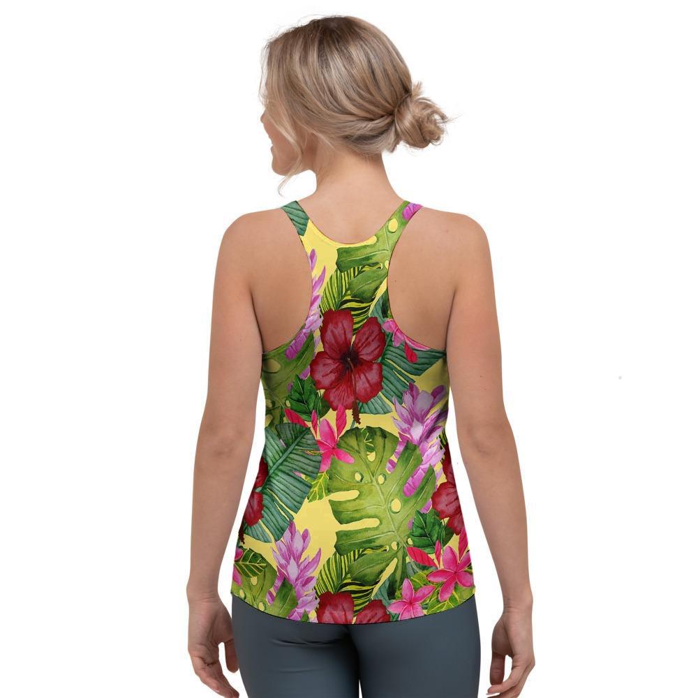 Watercolor Hibiscus Floral Hawaiian Print Women's Racerback Tank Top-grizzshop
