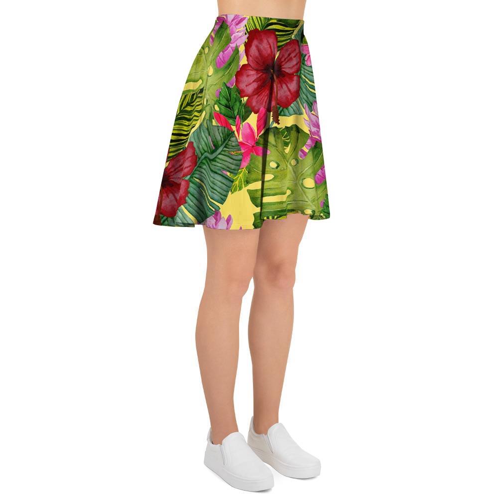 Watercolor Hibiscus Floral Hawaiian Print Women's Skirt-grizzshop