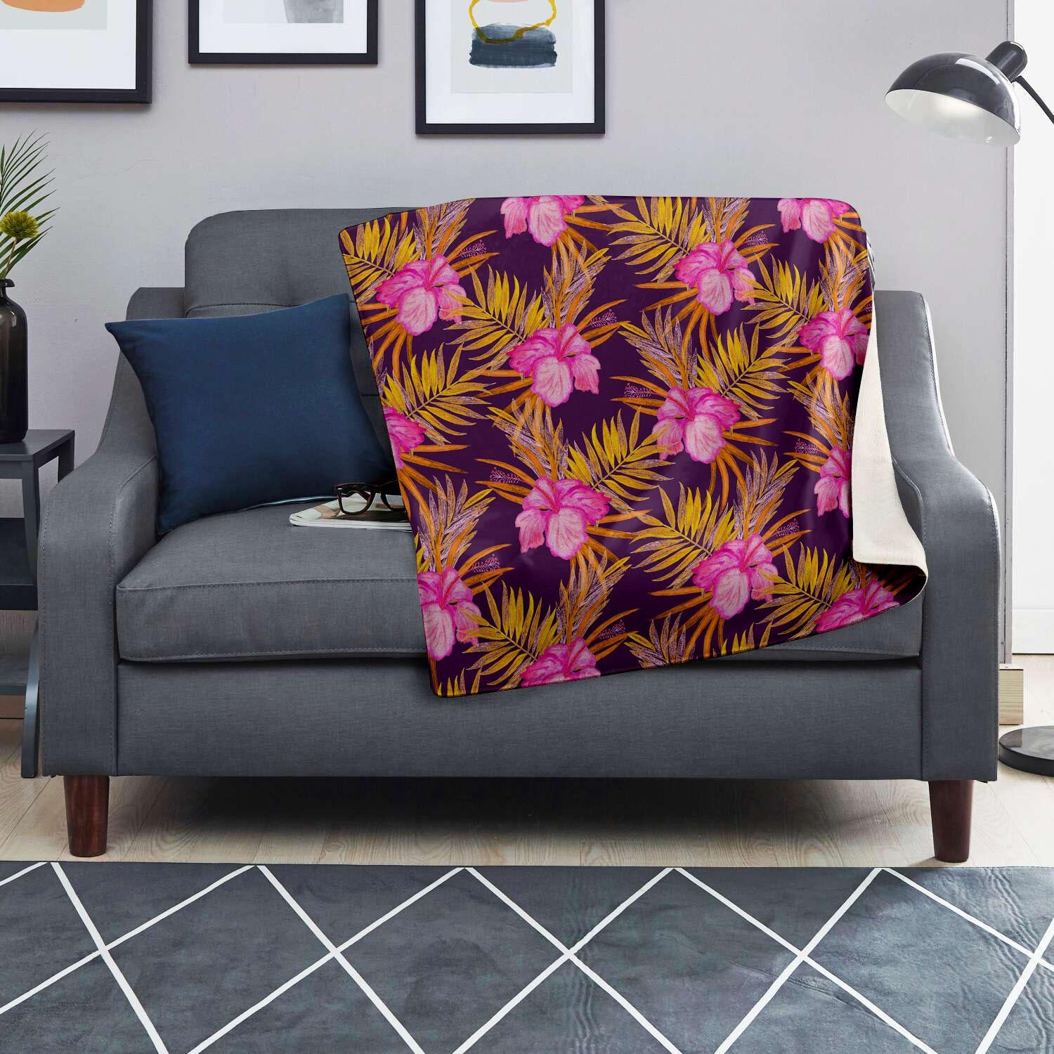 Watercolor Hibiscus Flower Hawaiian Print Blanket-grizzshop