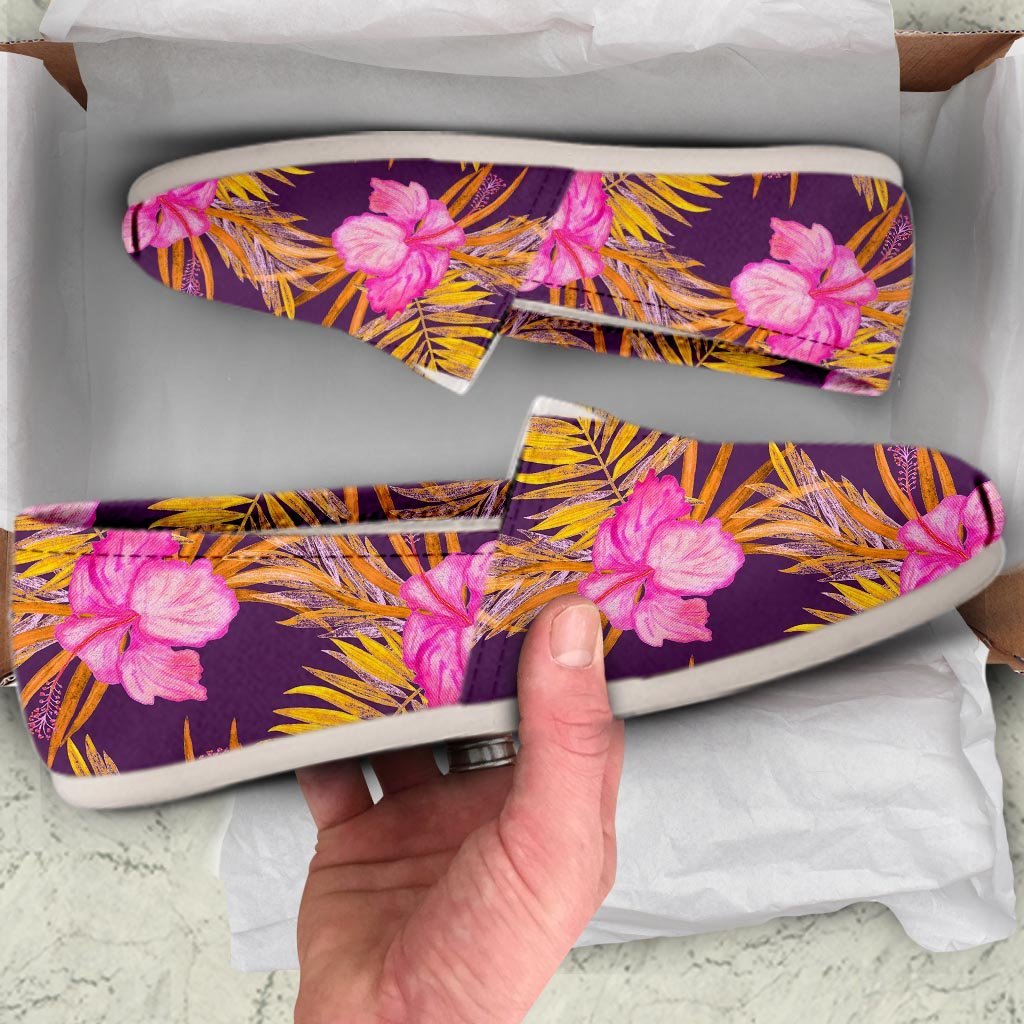 Watercolor Hibiscus Flower Hawaiian Print Canvas Shoes-grizzshop