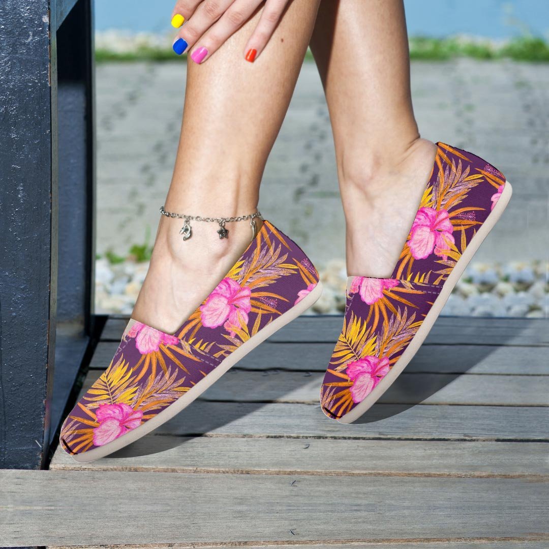 Watercolor Hibiscus Flower Hawaiian Print Canvas Shoes-grizzshop