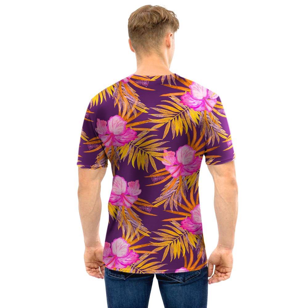 Watercolor Hibiscus Flower Hawaiian Print Men T Shirt-grizzshop