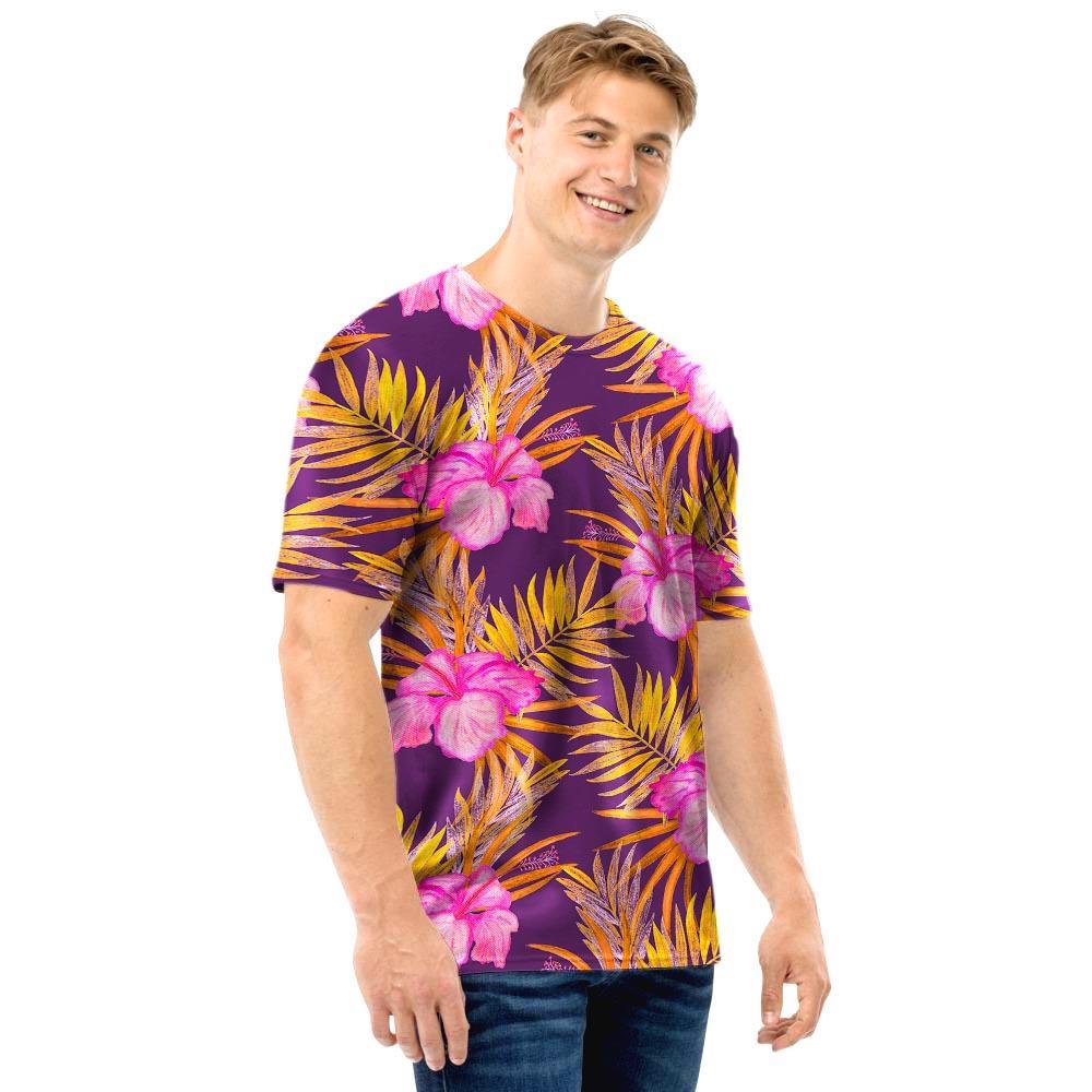 Watercolor Hibiscus Flower Hawaiian Print Men T Shirt-grizzshop