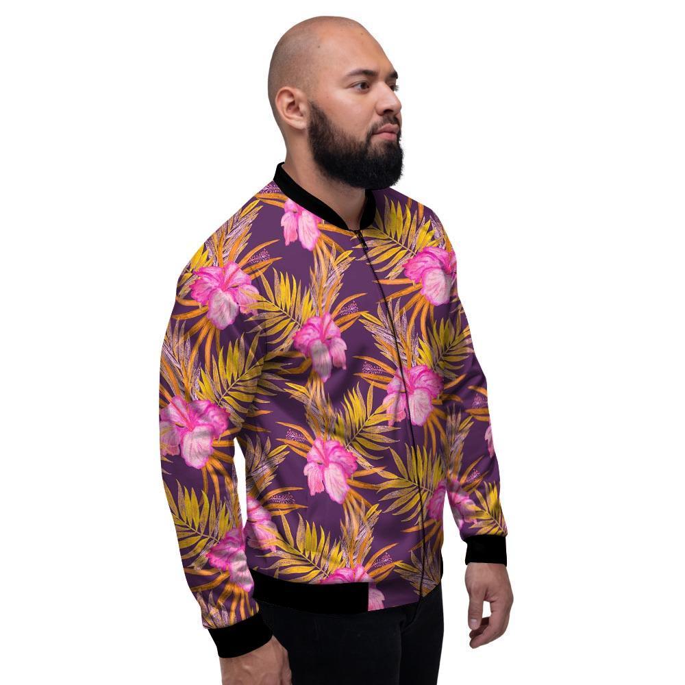 Watercolor Hibiscus Flower Hawaiian Print Men's Bomber Jacket-grizzshop