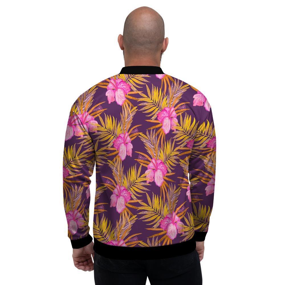 Watercolor Hibiscus Flower Hawaiian Print Men's Bomber Jacket-grizzshop